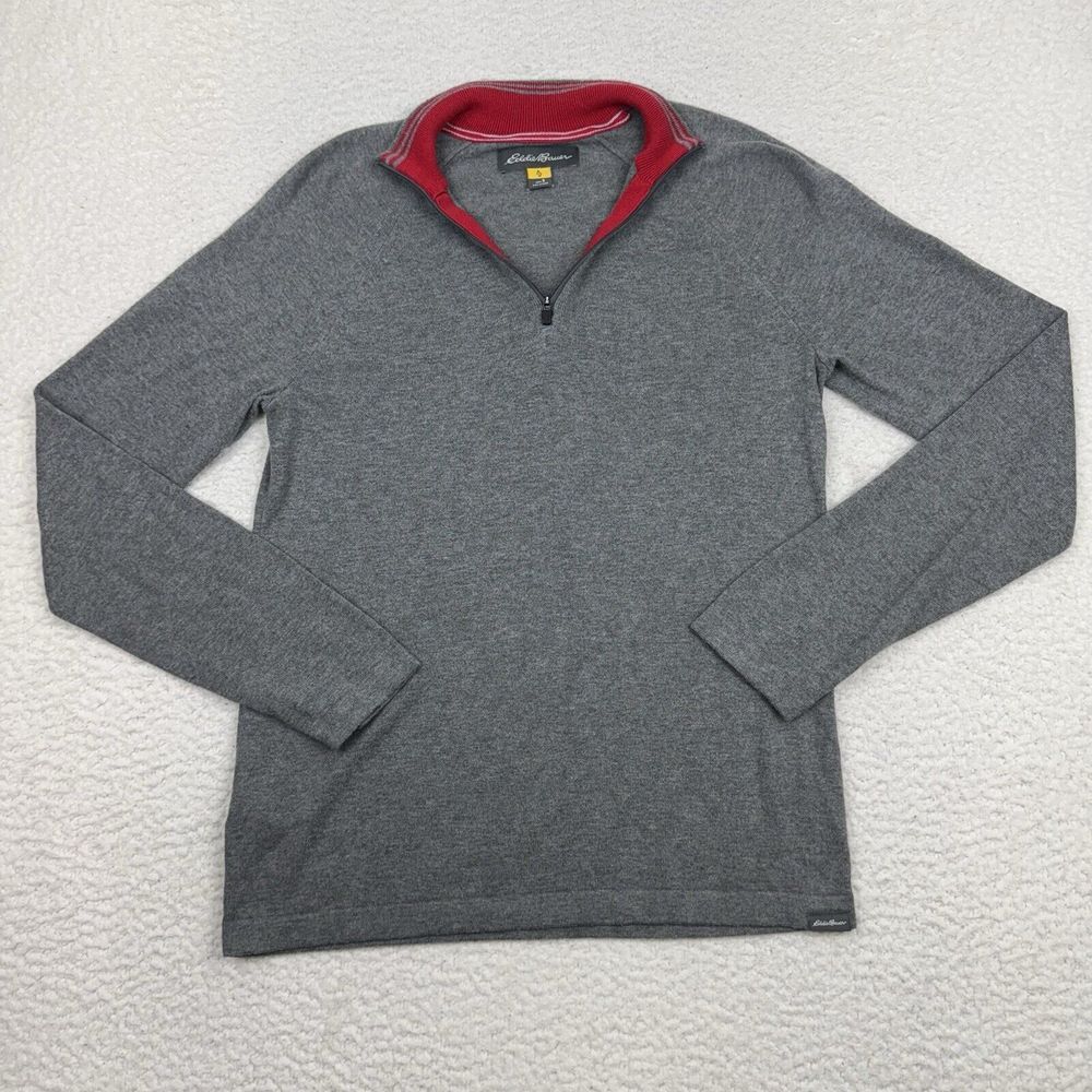 Eddie Bauer Travex Sweater Mens Small Gray 1/4 Zip Pullover Soft‎ Cashmere Blend